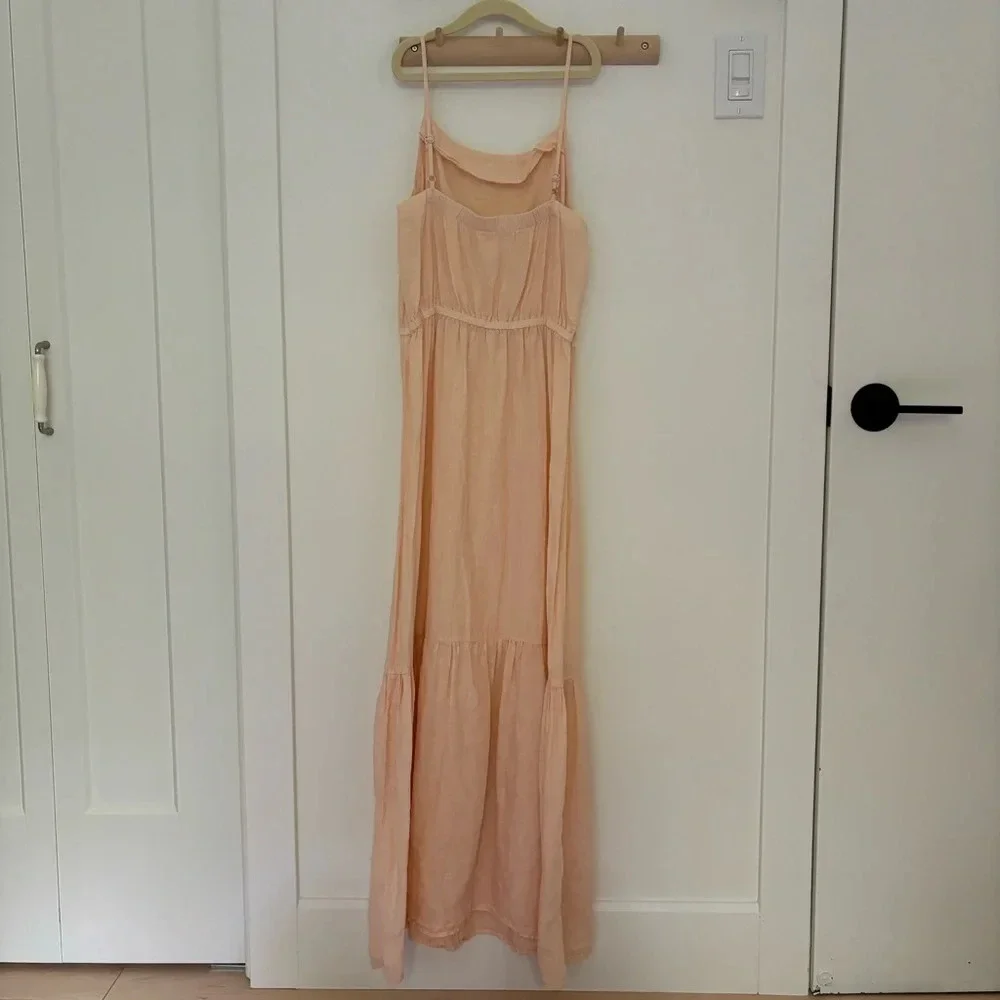 Anthropologie Cloth & Stone 100% linen maxi tiered dress light peach Size XS S M - Picture 4 of 6